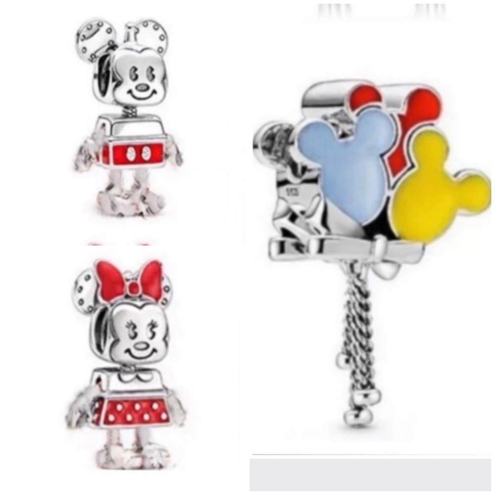 3 Pieces Disney Mickey Minnie Mouse Robot Bot Bead Collection Charm Bundle Set